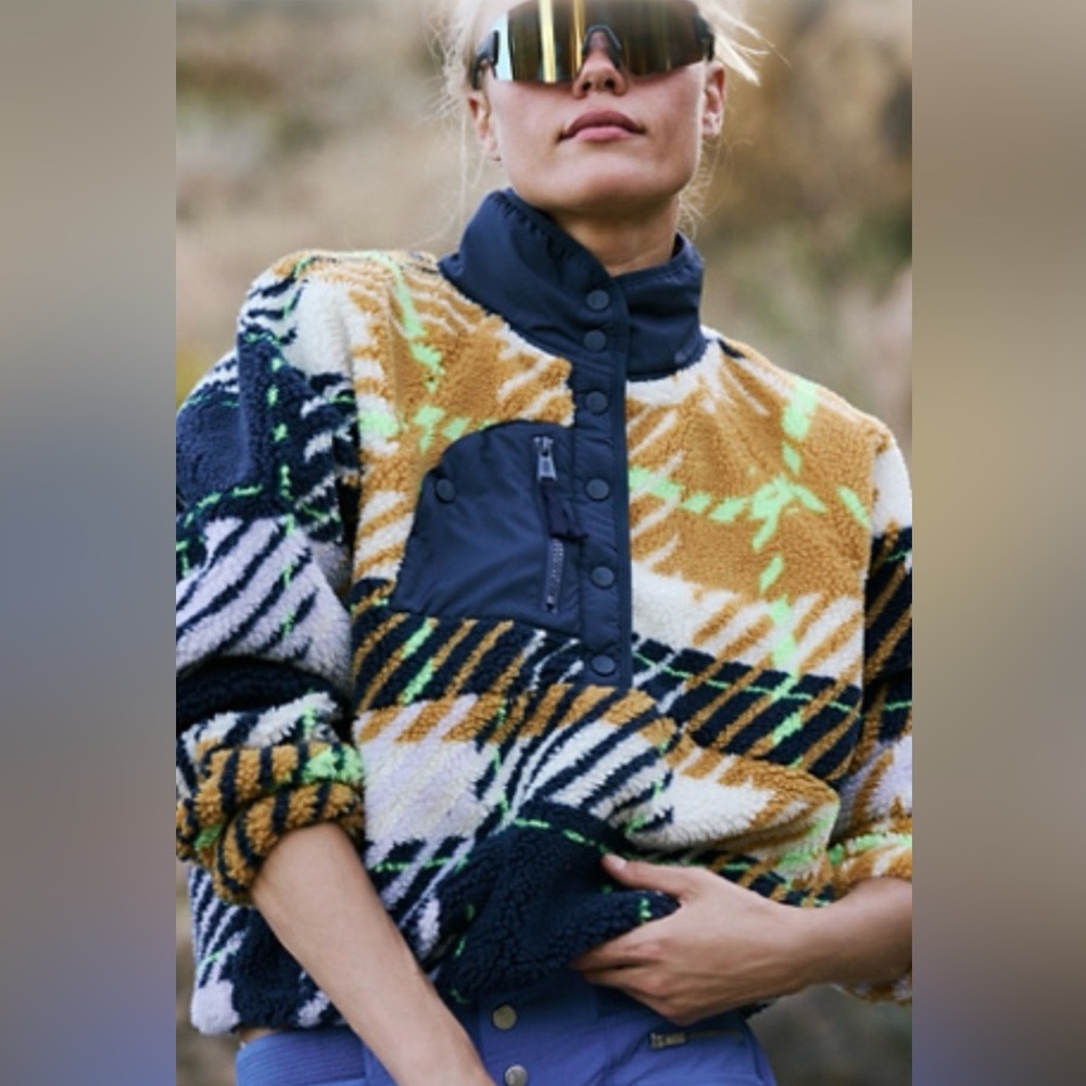 Free People Hit the Slopes Printed Pullover in Plaid Twilight